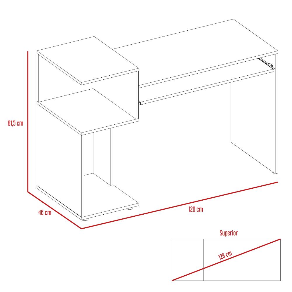 Escritorio Atlanter, Rovere y Blanco, con Bandeja Porta Teclado Deslizable y Espacio Para Artículos de Estudio