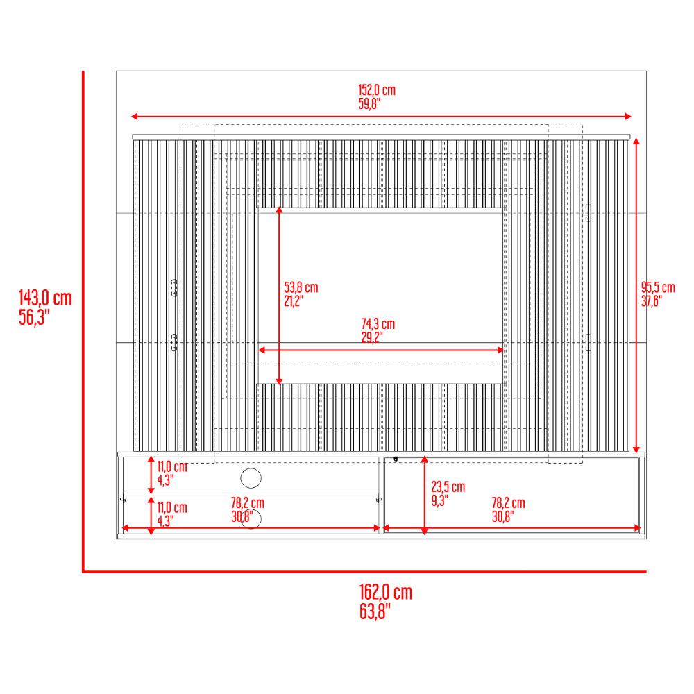 Panel de Tv Hober, Plata Oscuro y Bardolino, con Espacio Para Televisor desde 55" hasta 70"