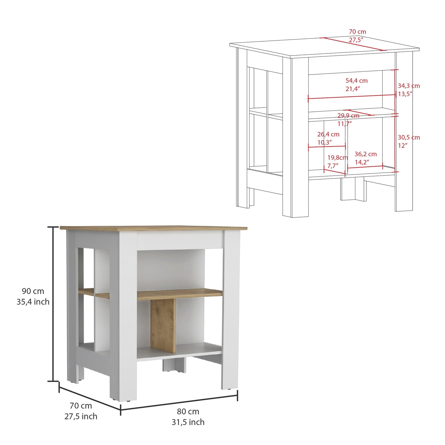 Isla De Cocina 2 Puertas Fm 004B Blanco Y Café Claro