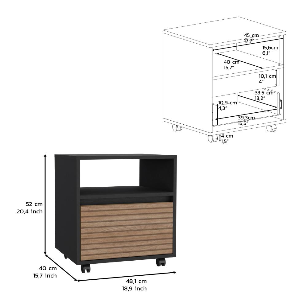 Velador Con Ruedas Un Cajon FM 018N, Negro