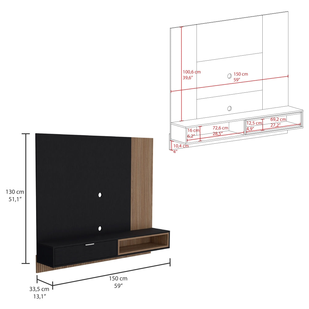 Panel De Tv Funes, Wengue, con una puerta batiente