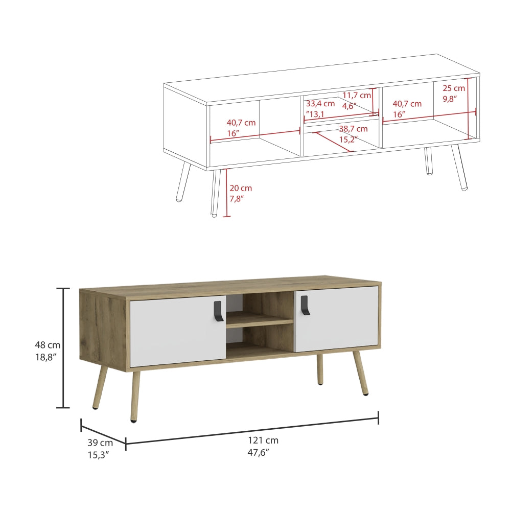 Rack Huna, Macadamia y Blanco, con capacidad para televisor de hasta 60''