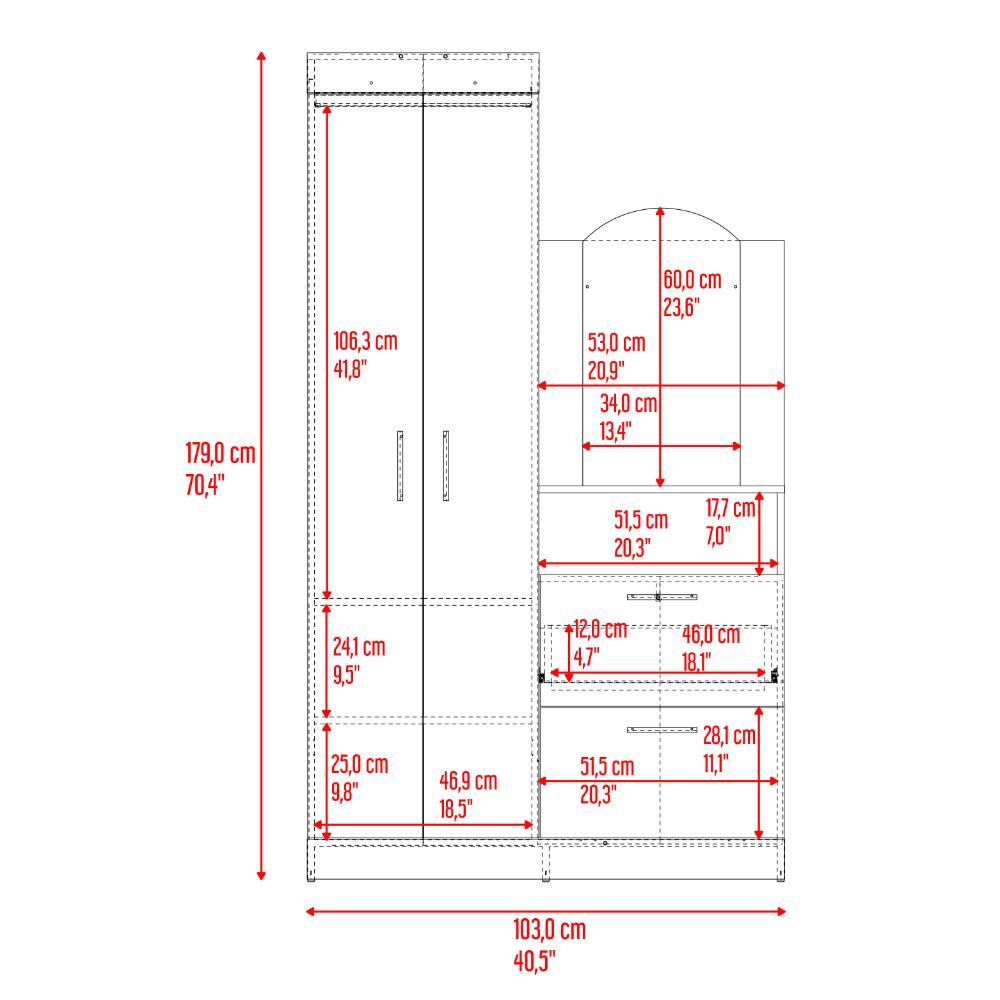 Closet Comoda Praga Tres Puertas Un Cajon, Wengue, con diseño moderno incluye Espejo