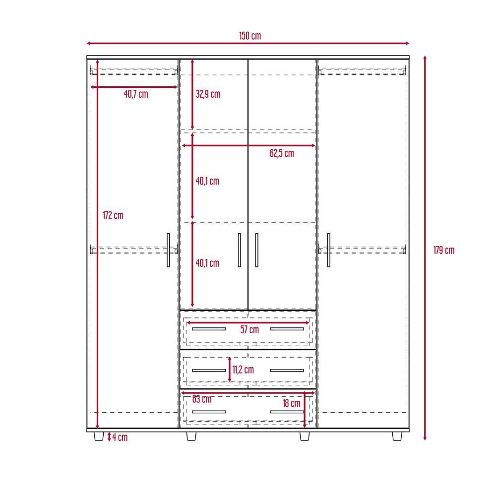 Closet Cuatro Puertas, Café Claro Y Blanco