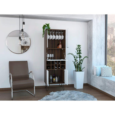 Bar Alto Vassel, Habano y Blanco, con amplio espacio para botellas y patas de acero