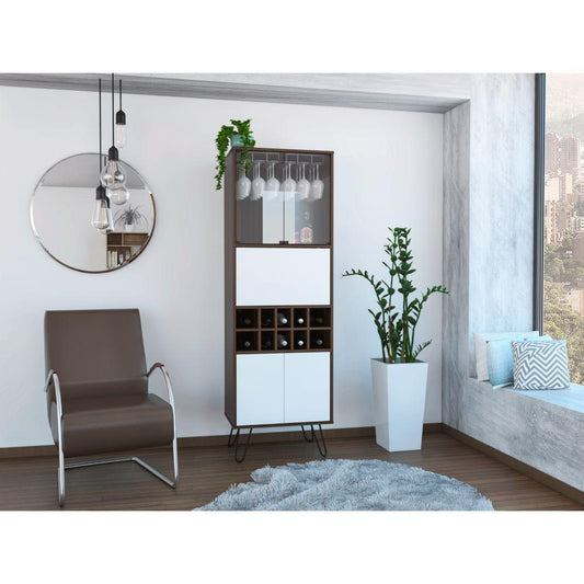 Bar Alto Vassel, Habano y Blanco, con amplio espacio para botellas y patas de acero