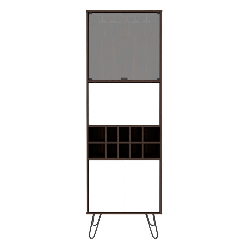 Bar Alto Vassel, Habano y Blanco, con amplio espacio para botellas y patas de acero