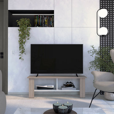 Rack Tv 50" Con Dos Repisas Fm 031B Beige Y Blanco