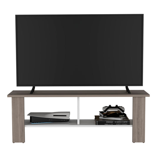 Rack Tv 50" Con Dos Repisas Fm 031B Beige Y Blanco