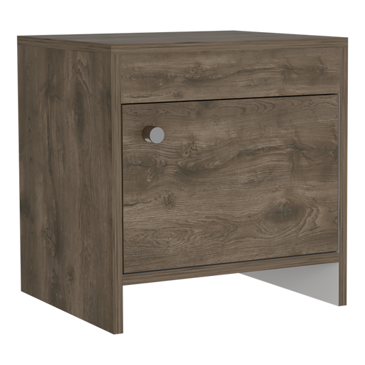 Velador Tutto, Nogal y Blanco, con Cajón Para Guardar Objetos Ideal Para Espacios Reducidos