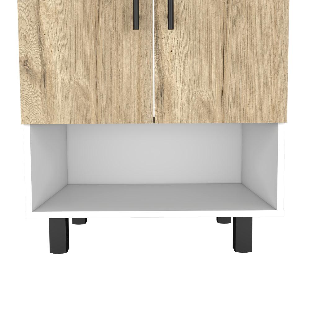 Mueble Lavamanos Bath BI, Blanco y Duna, con dos puertas batientes y variedad de entrepaños