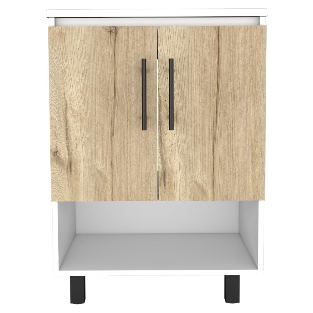 Mueble Lavamanos Bath BI, Blanco y Duna, con dos puertas batientes y variedad de entrepaños