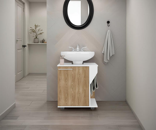 Mueble Para Lavamanos Phillips Una Puerta, Blanco Y Fresno