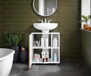 Mueble Para Lavamanos Pascuale Una Puerta, Blanco Y Fresno