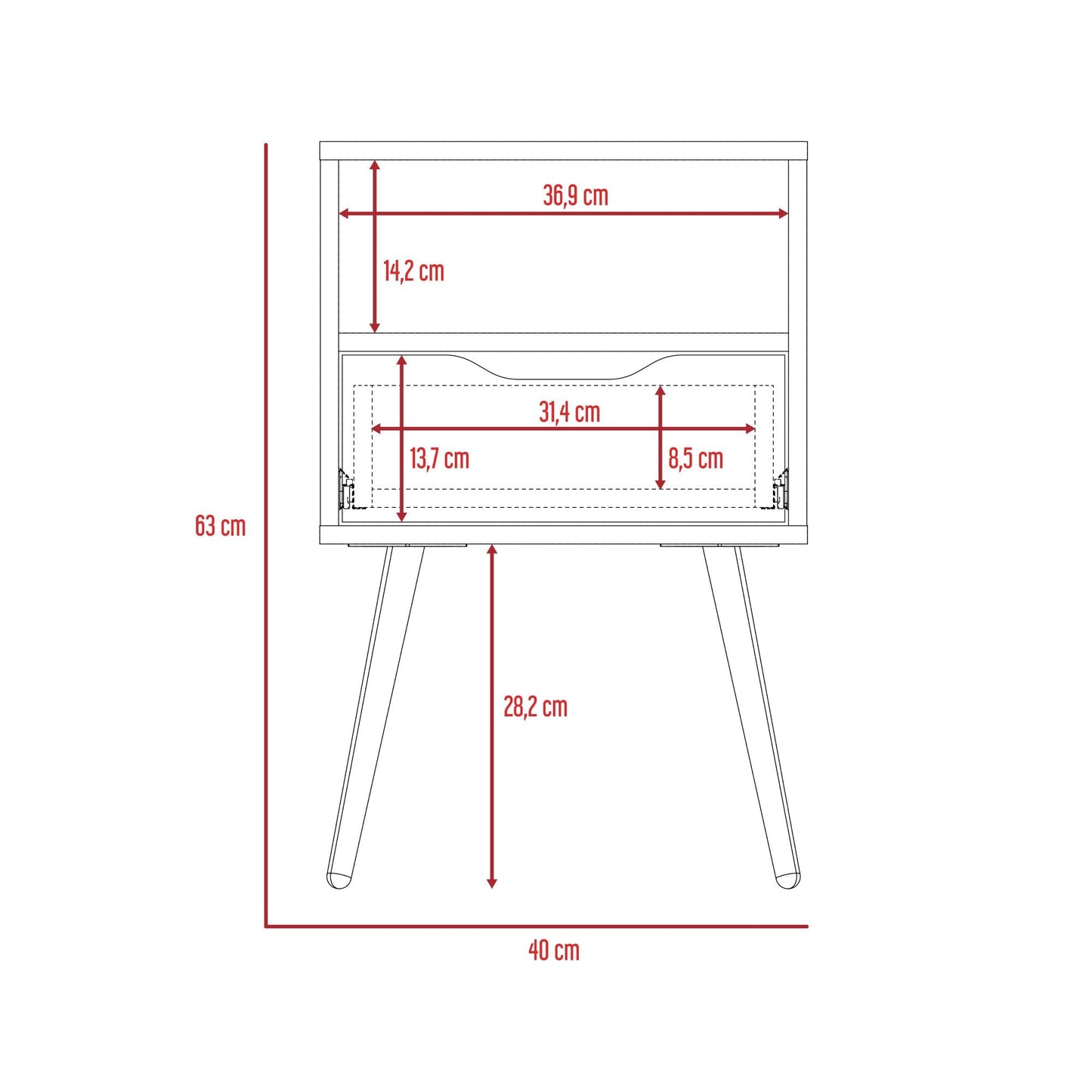 Velador Un Cajon, FM Furniture 015B, Blanco Y Café Claro