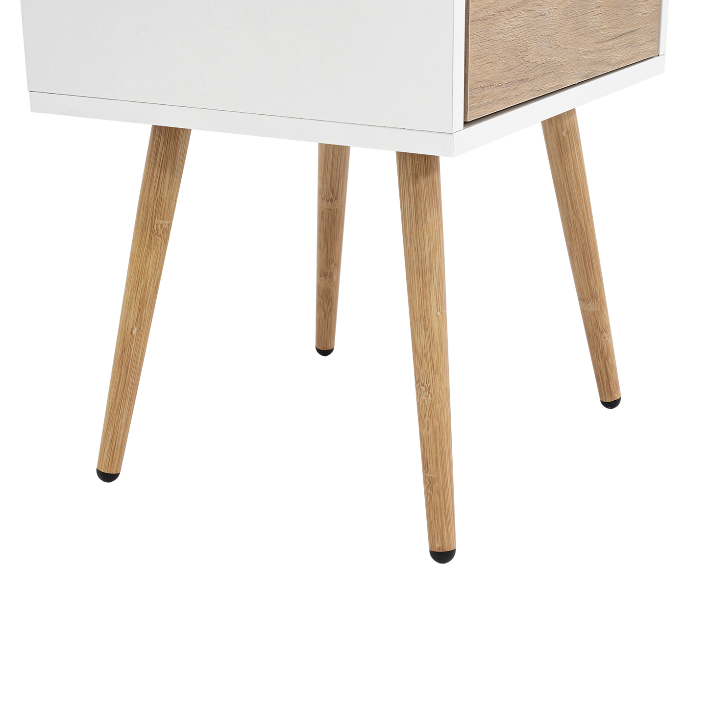 Velador Alesio, Blanco y Rovere, con Patas cortas en Madera y un Cajón