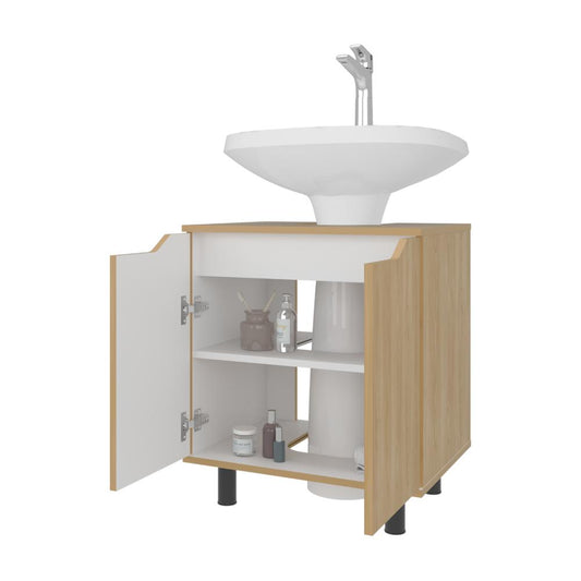 Mueble Para Lavamanos Marlo Dos Puertas, Fresno Y Blanco