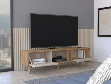 Rack Tv 65" Dos Puertas, Cafe Claro Y Beige