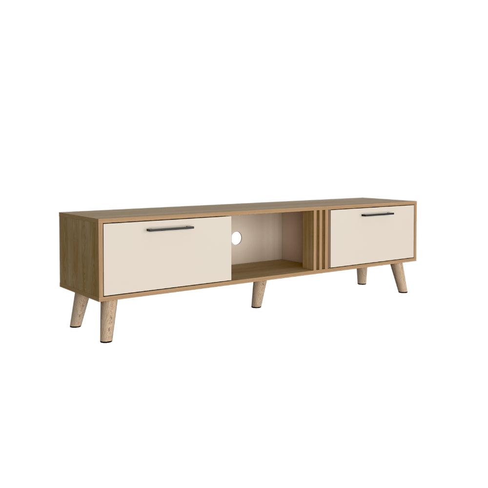 Rack Tv 65" Dos Puertas, Cafe Claro Y Beige