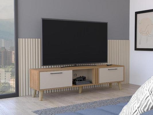 Rack Tv 65" Dos Puertas, Cafe Claro Y Beige