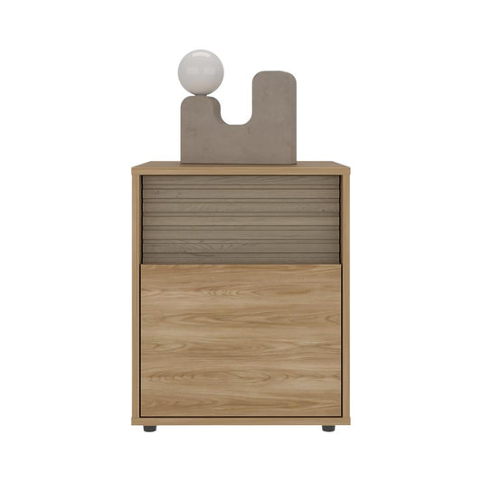 Mesa de Noche Wandda, Fresno Europeo y Roble Natural, con un cajón para guardar objetos