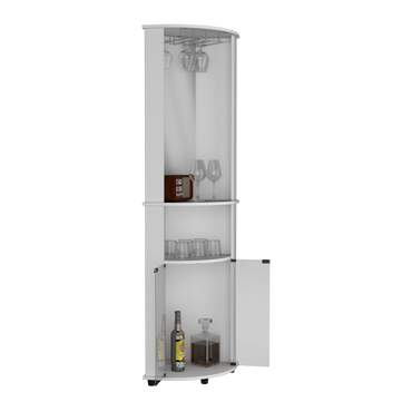 Bar Esquinero Chicago, Blanco Marqueza, con Espacio para Botellas de Vino y Copas