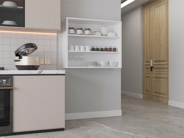 Gabinete Superior Kane, Blanco Perla y Grafito, Con Dos Puertas Batientes