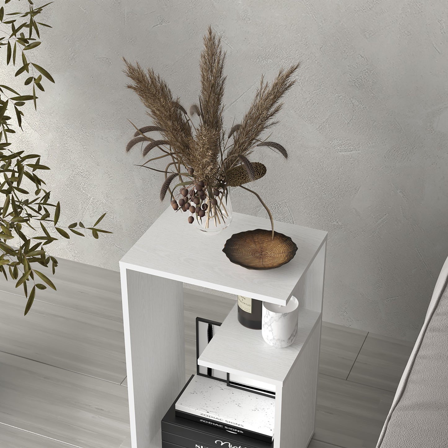 Mesa Lateral Funcional Everett, Color Blanco