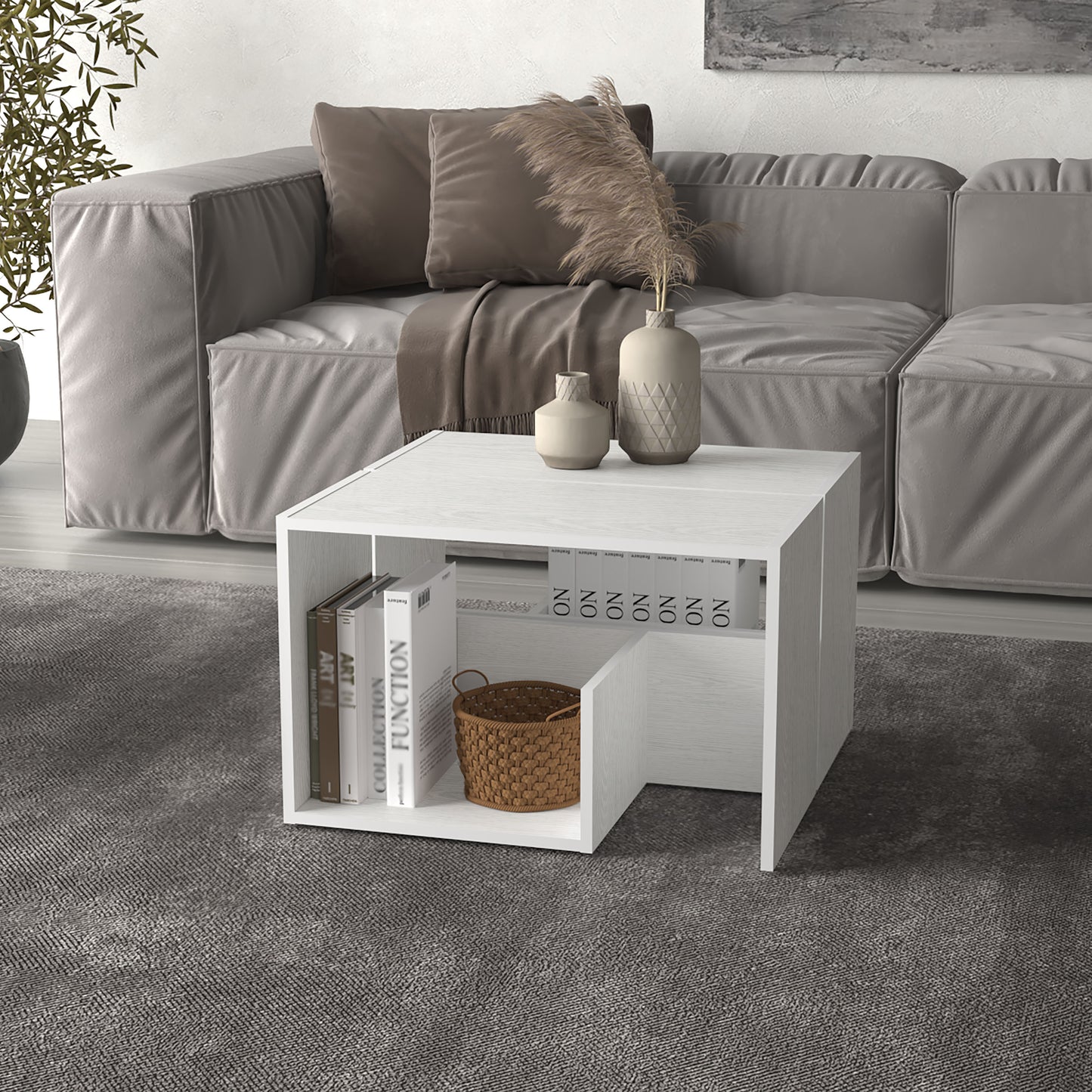 Mesa Lateral Funcional Everett, Color Blanco