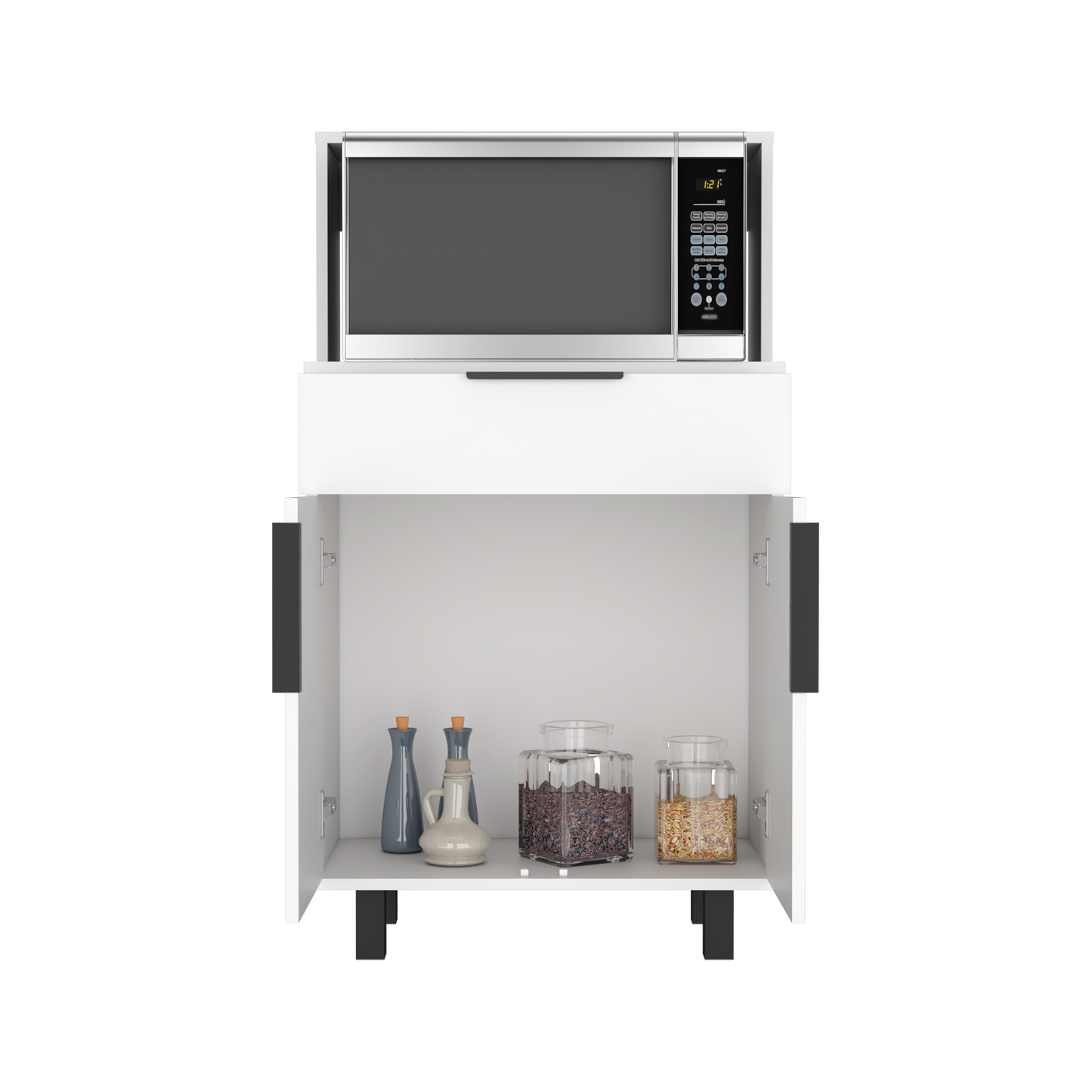 Mueble Microondas Bajo Oshawa, Blanco, con espacio para colocar horno microondas