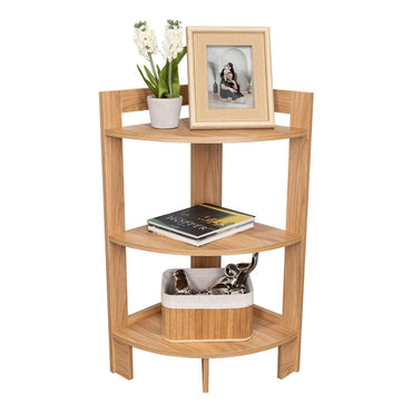 Mesa Auxiliar Esquinera Athos, Fresno Europeo, con tres entrepaños para decorar