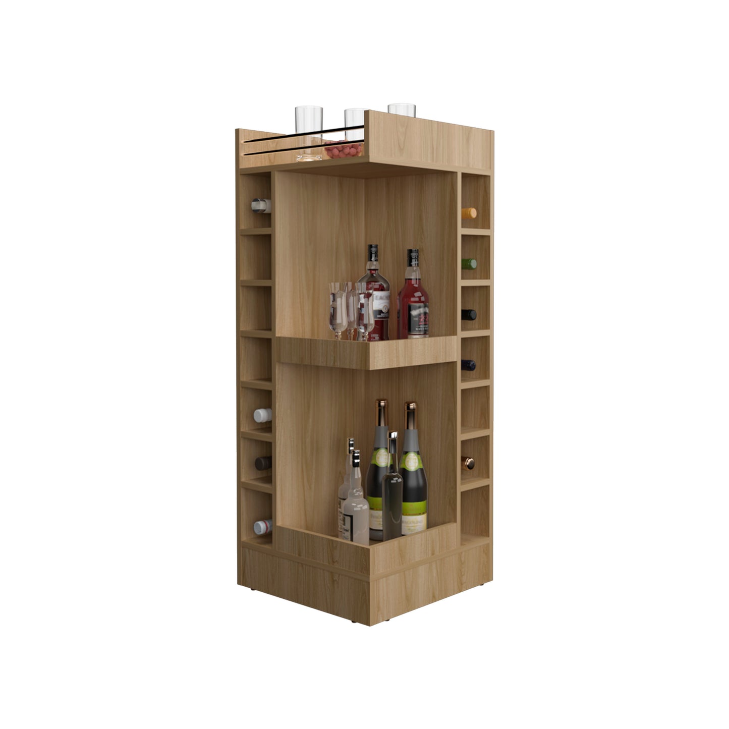 Bar Bajo Esquinero Lyman, Fresno, Con Espacio Para Organizar Botellas De Vino