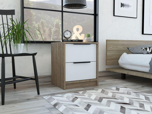 Velador Kaia, Miel y Blanco, con Dos Cajones Organizadores