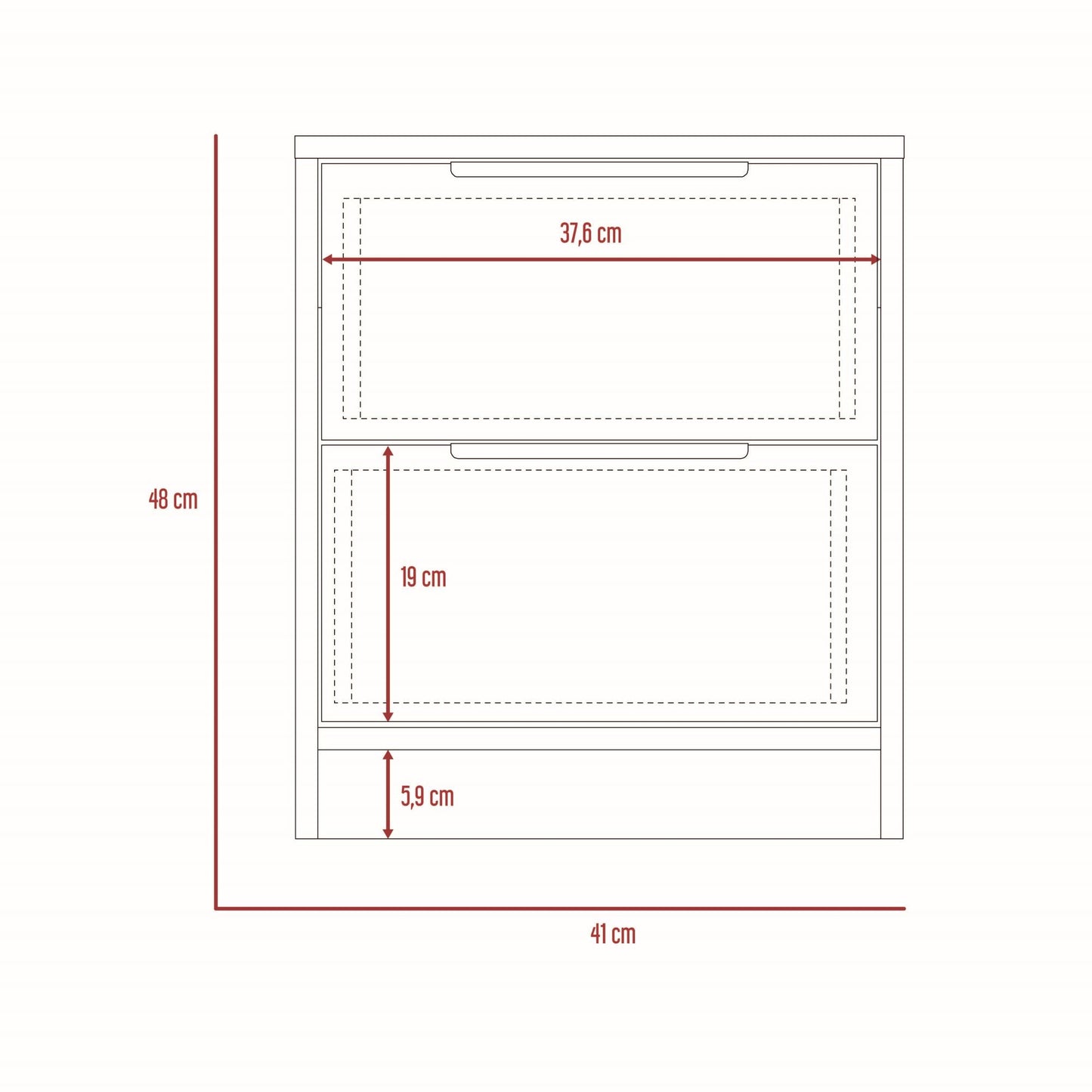 Velador Dos Cajones, FM Furniture 021C, Café Claro Y Blanco