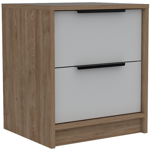 Velador Dos Cajones, FM Furniture 021C, Café Claro Y Blanco