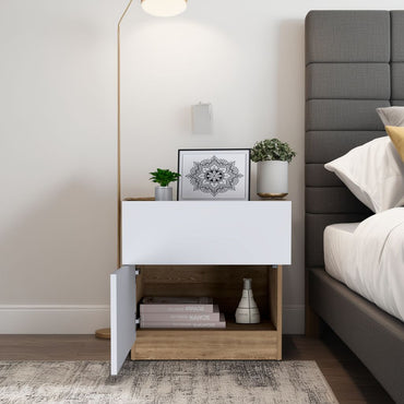 Velador Nebrask, Miel y Blanco Duqueza, con Un Cajón Organizador