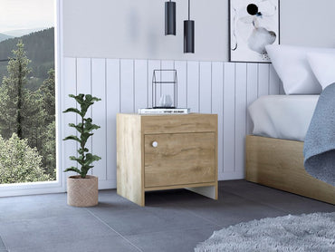 Velador Una Puerta, FM Furniture 026B, Café Claro Y Blanco