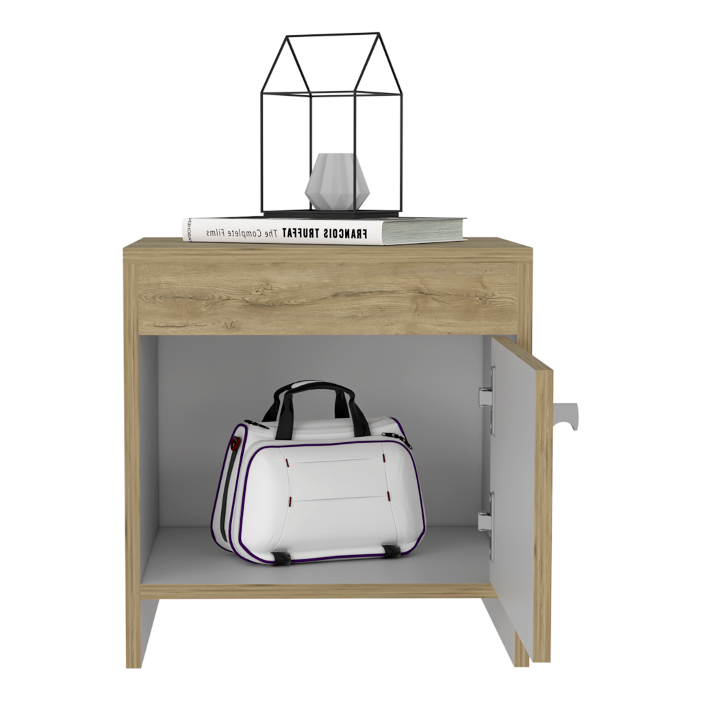 Velador Una Puerta, FM Furniture 026B, Café Claro Y Blanco