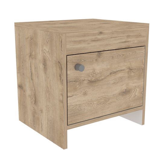 Velador Una Puerta, FM Furniture 026B, Café Claro Y Blanco