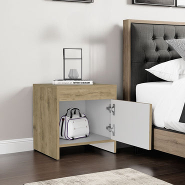 Velador Tutto, Macadamia y Blanco, con Cajón Para Guardar Objetos Ideal Para Espacios Reducidos