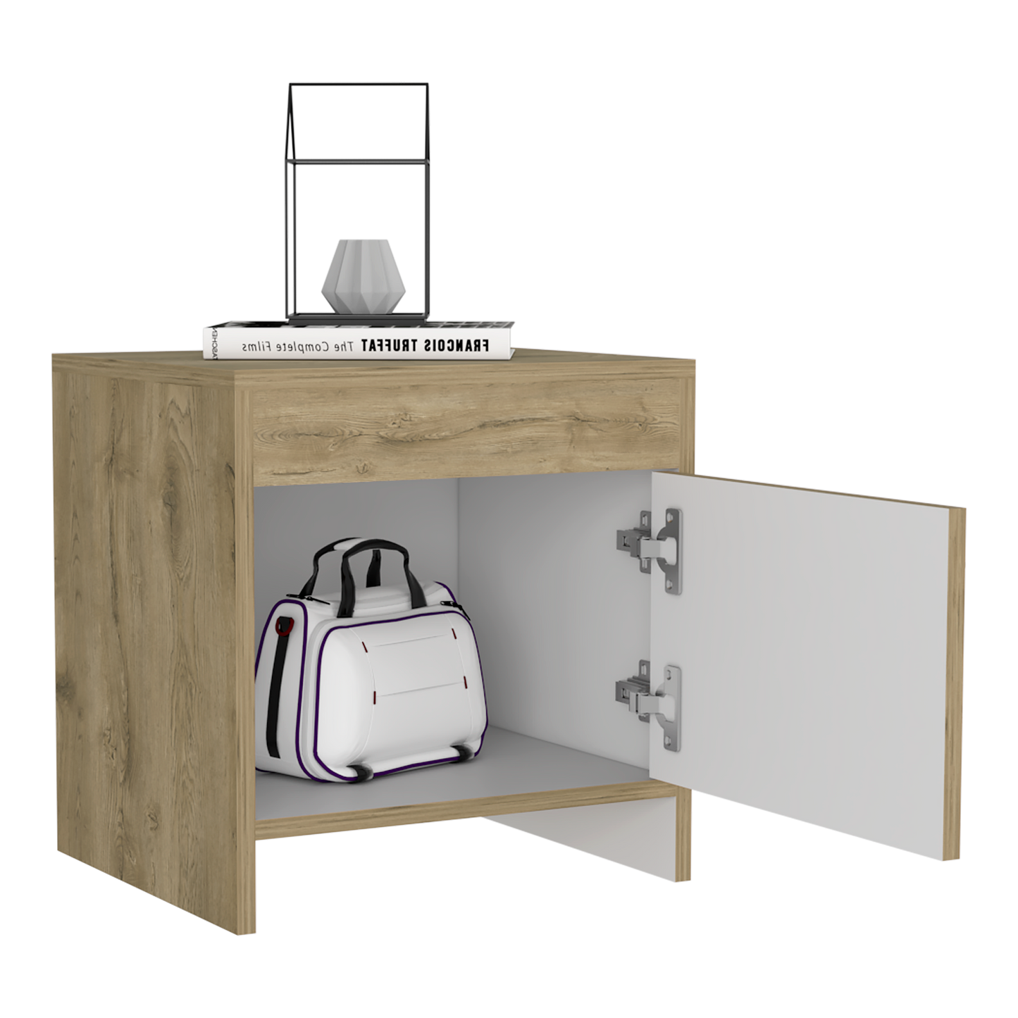 Velador Tutto, Macadamia y Blanco, con Cajón Para Guardar Objetos Ideal Para Espacios Reducidos