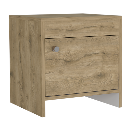 Velador Tutto, Macadamia y Blanco, con Cajón Para Guardar Objetos Ideal Para Espacios Reducidos