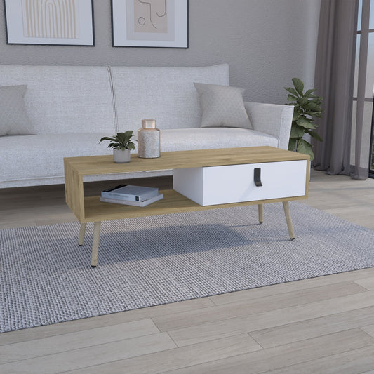 Mesa De Centro Un Cajon Fm 015C Café Claro Y Blanco