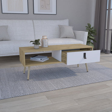 Mesa De Centro Un Cajon Fm 015C Café Claro Y Blanco