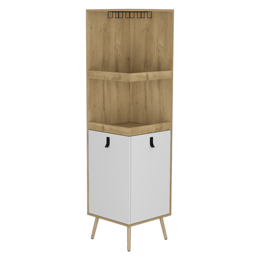 Bar Esquinero Huna, Macadamia y Blanco, con amplio espacio para botellas y portacopas