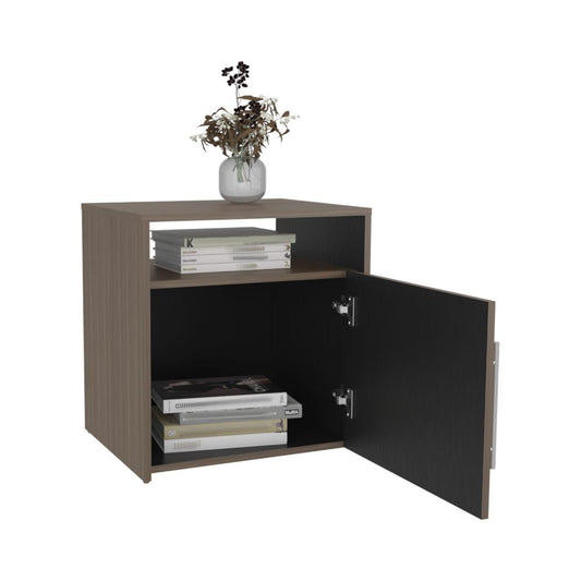 Mesa de Noche Montano, Milan y Wengue, con un cajón y espacio para colocar objetos decorativos