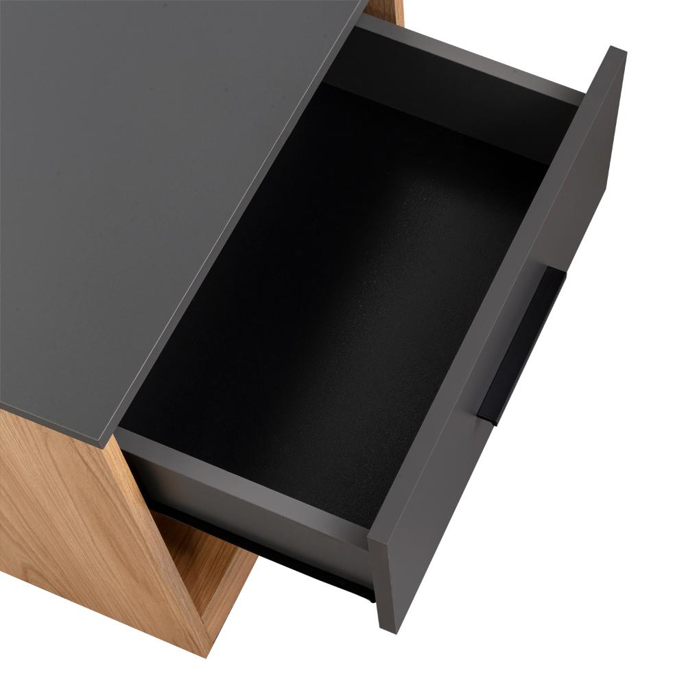 Mesa de Noche Giroa, Plata Oscuro y Fresno Europeo, con espacio para colocar objetos decorativos