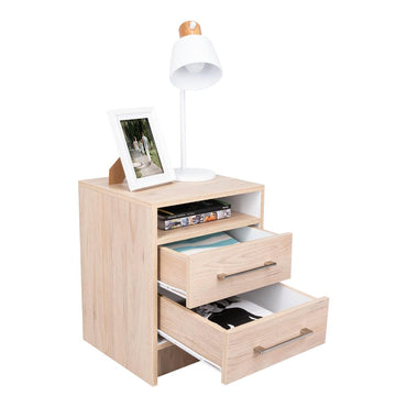 Mesa de Noche Douglas, Beige y Blanco, con Un Entrepaño Superior y Dos Cajones Organizadores