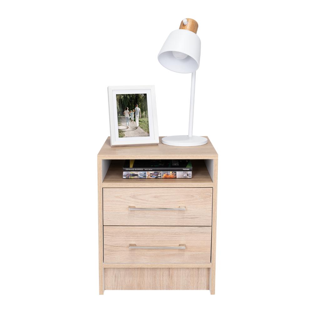 Mesa de Noche Douglas, Beige y Blanco, con Un Entrepaño Superior y Dos Cajones Organizadores