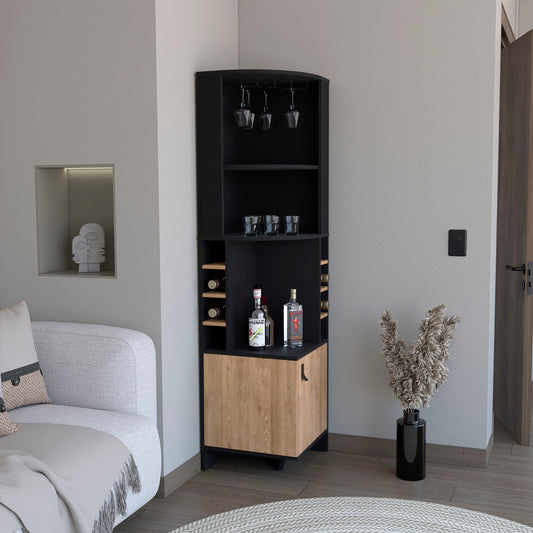 Bar Esquinero Funes, Wengue, con Espacio para Botellas de Vino y Copas